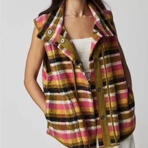 Free People WE THE FREE Wrapped Up Blanket Vest Plaid Tartan Button Up Medium